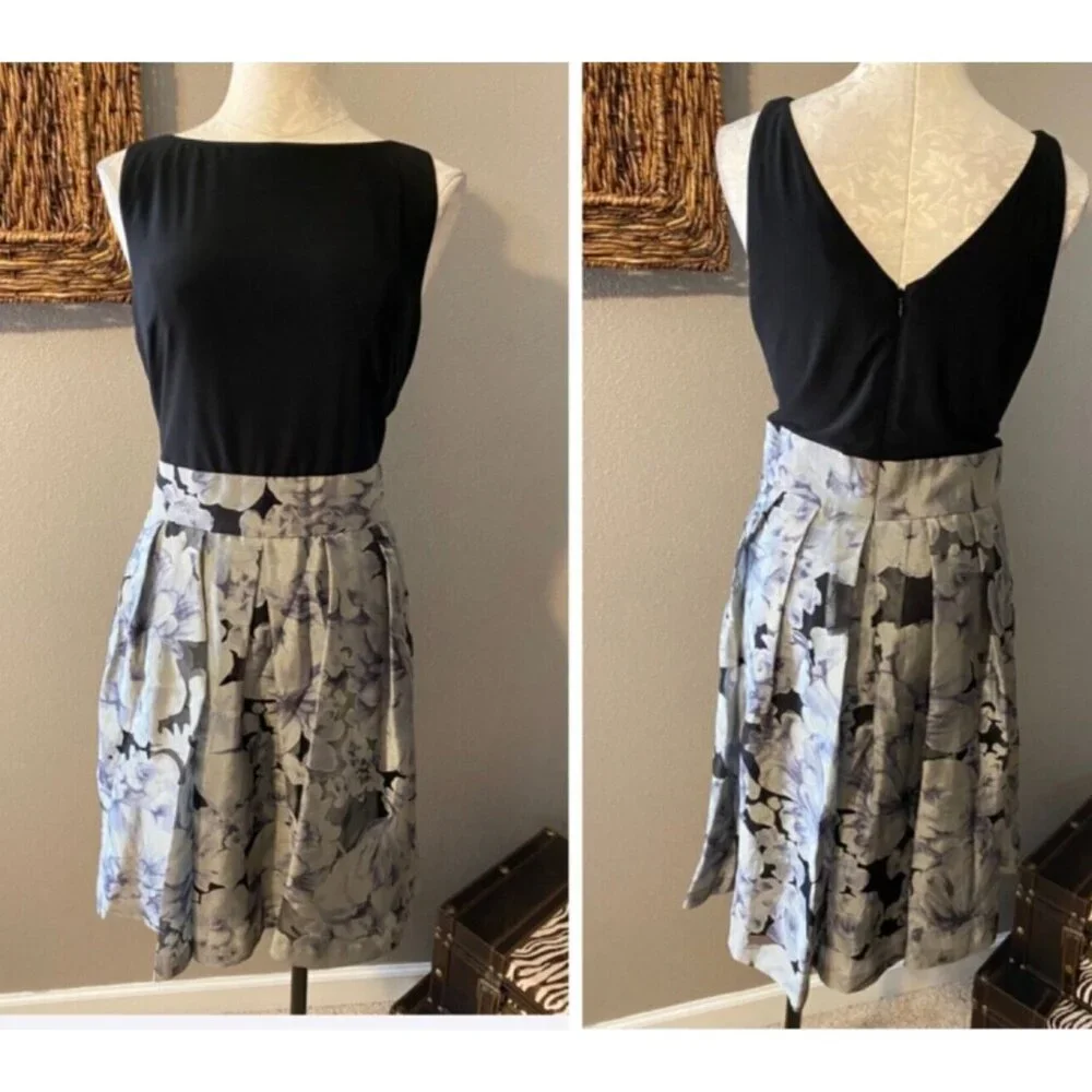 Ralph Lauren Dress Gray Black 12 Stretch V Back A Line Wedding Cruise Party